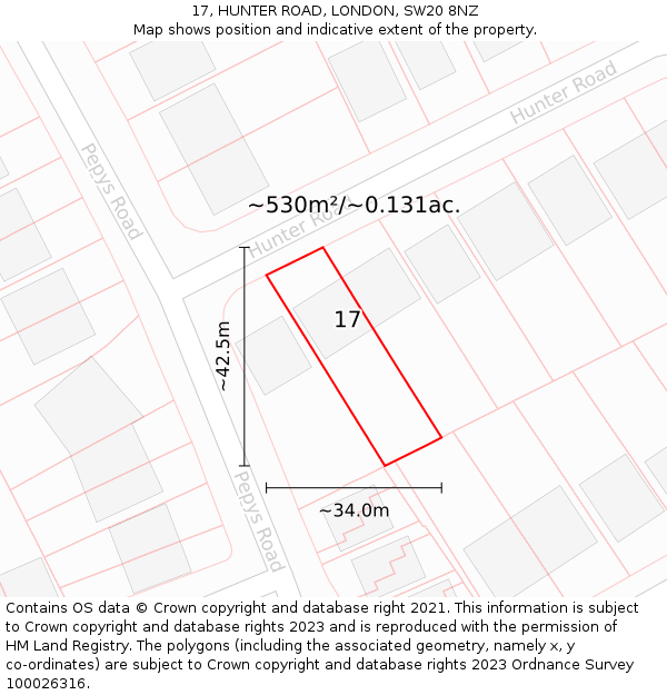 17, HUNTER ROAD, LONDON, SW20 8NZ: Plot and title map