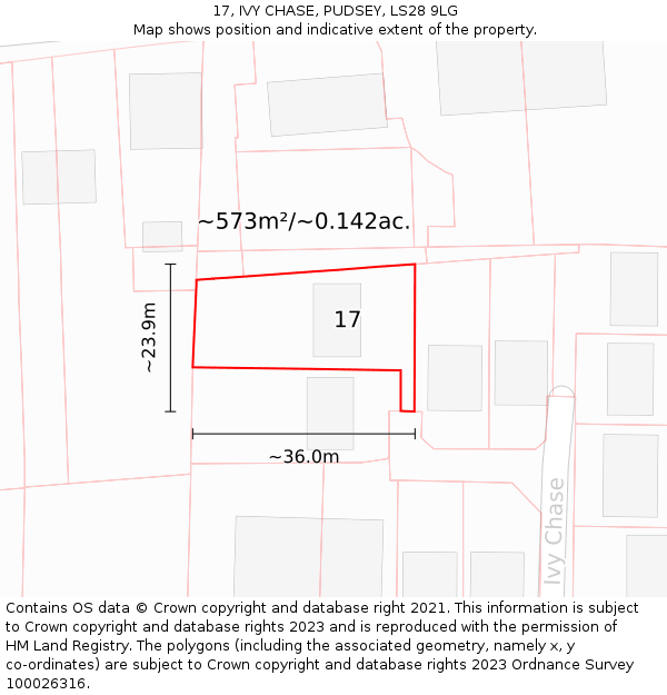 17, IVY CHASE, PUDSEY, LS28 9LG: Plot and title map