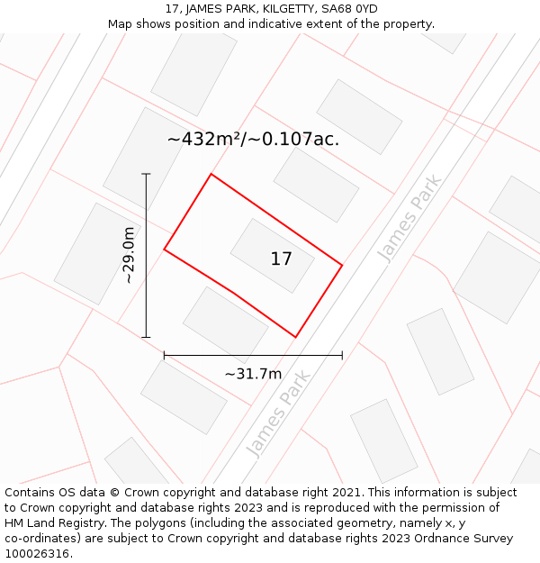 17, JAMES PARK, KILGETTY, SA68 0YD: Plot and title map