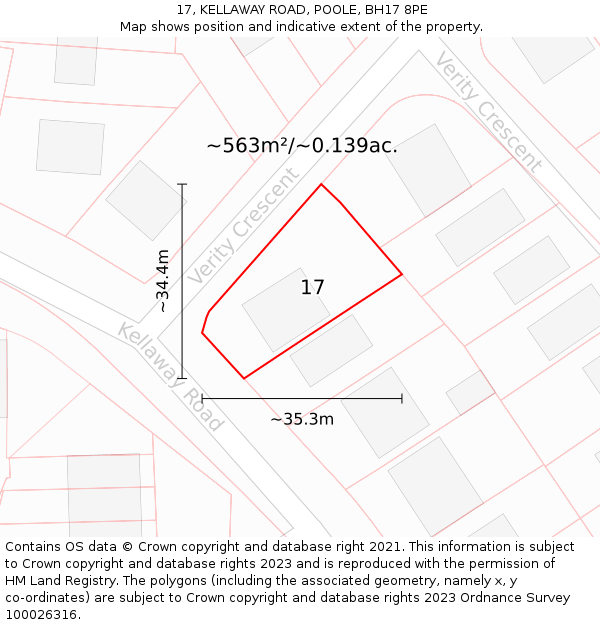 17, KELLAWAY ROAD, POOLE, BH17 8PE: Plot and title map