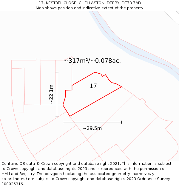 17, KESTREL CLOSE, CHELLASTON, DERBY, DE73 7AD: Plot and title map