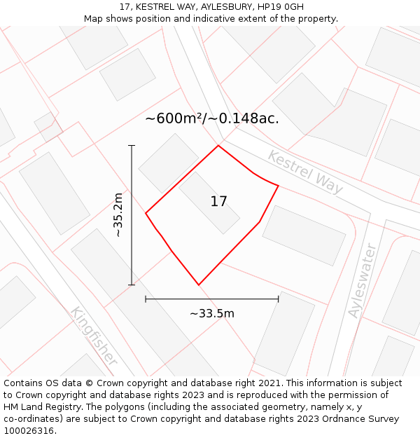 17, KESTREL WAY, AYLESBURY, HP19 0GH: Plot and title map