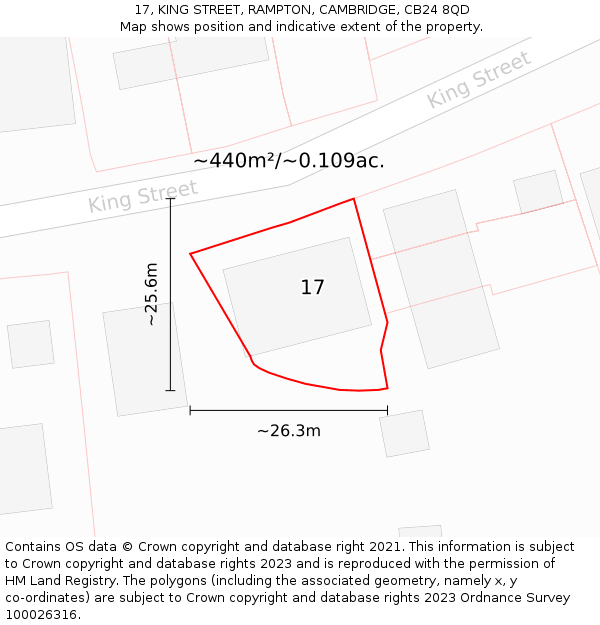 17, KING STREET, RAMPTON, CAMBRIDGE, CB24 8QD: Plot and title map