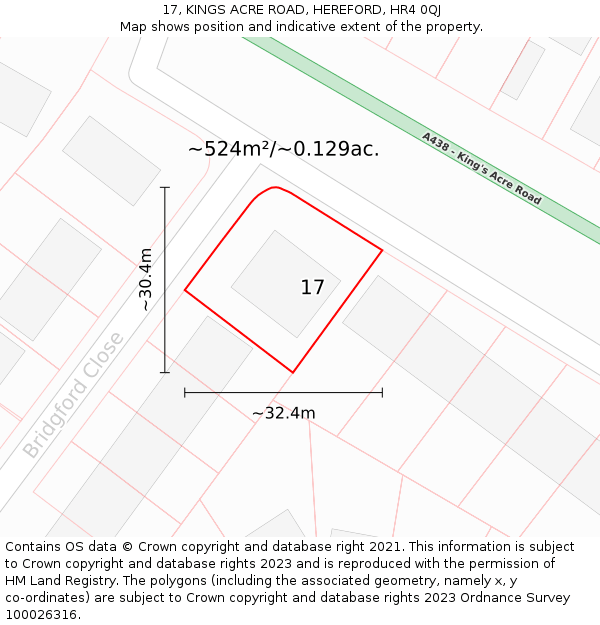 17, KINGS ACRE ROAD, HEREFORD, HR4 0QJ: Plot and title map