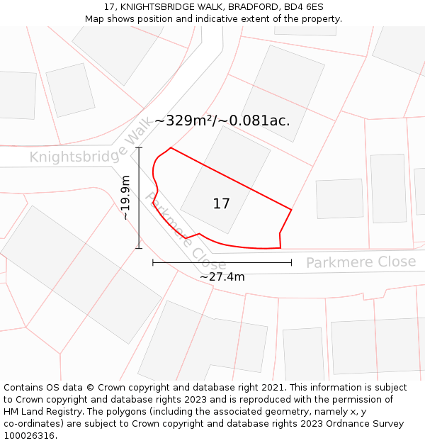 17, KNIGHTSBRIDGE WALK, BRADFORD, BD4 6ES: Plot and title map