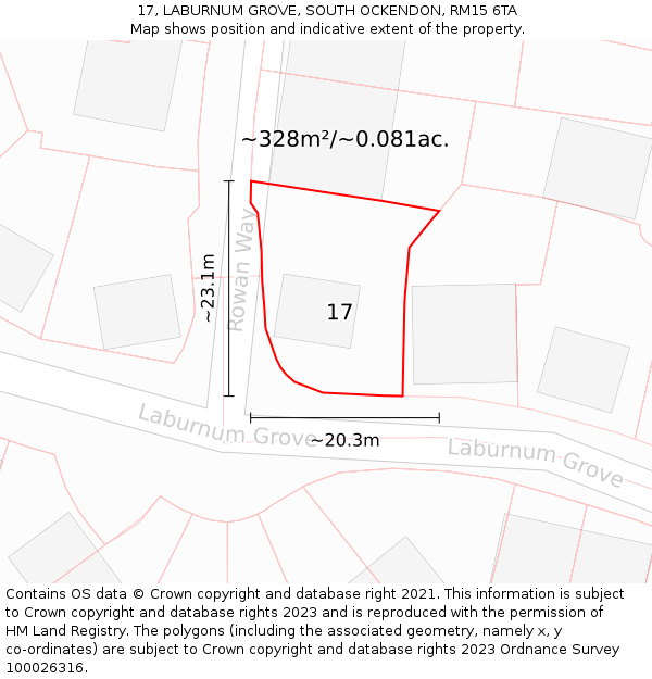 17, LABURNUM GROVE, SOUTH OCKENDON, RM15 6TA: Plot and title map