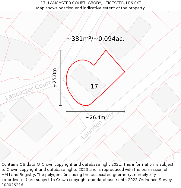 17, LANCASTER COURT, GROBY, LEICESTER, LE6 0YT: Plot and title map