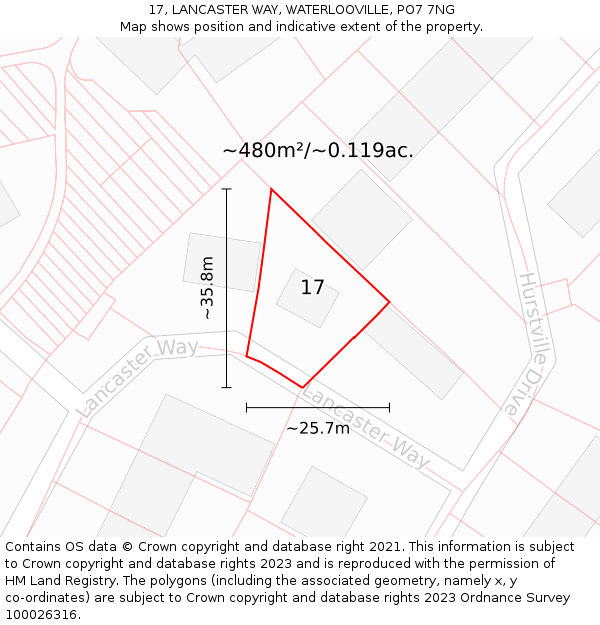 17, LANCASTER WAY, WATERLOOVILLE, PO7 7NG: Plot and title map