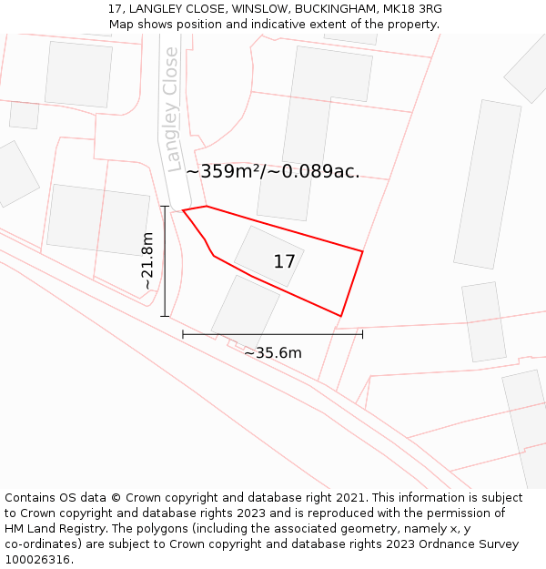 17, LANGLEY CLOSE, WINSLOW, BUCKINGHAM, MK18 3RG: Plot and title map