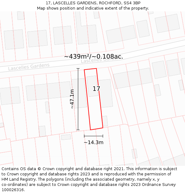 17, LASCELLES GARDENS, ROCHFORD, SS4 3BP: Plot and title map