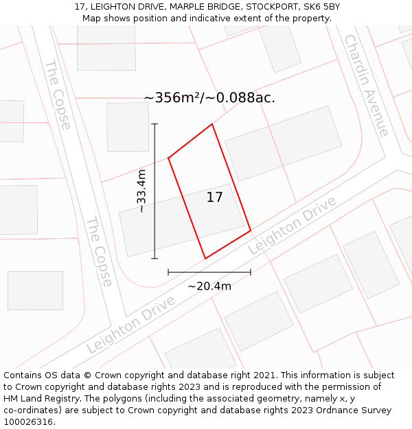 17, LEIGHTON DRIVE, MARPLE BRIDGE, STOCKPORT, SK6 5BY: Plot and title map