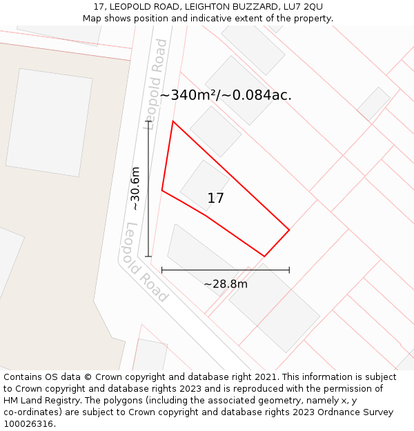 17, LEOPOLD ROAD, LEIGHTON BUZZARD, LU7 2QU: Plot and title map