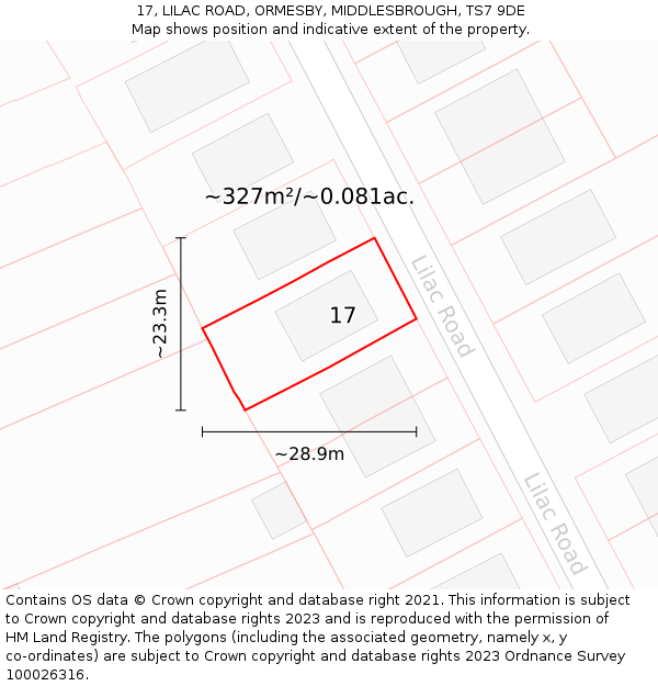 17, LILAC ROAD, ORMESBY, MIDDLESBROUGH, TS7 9DE: Plot and title map