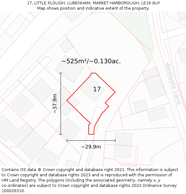 17, LITTLE PLOUGH, LUBENHAM, MARKET HARBOROUGH, LE16 9UY: Plot and title map