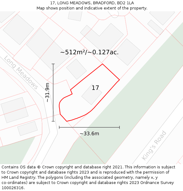 17, LONG MEADOWS, BRADFORD, BD2 1LA: Plot and title map