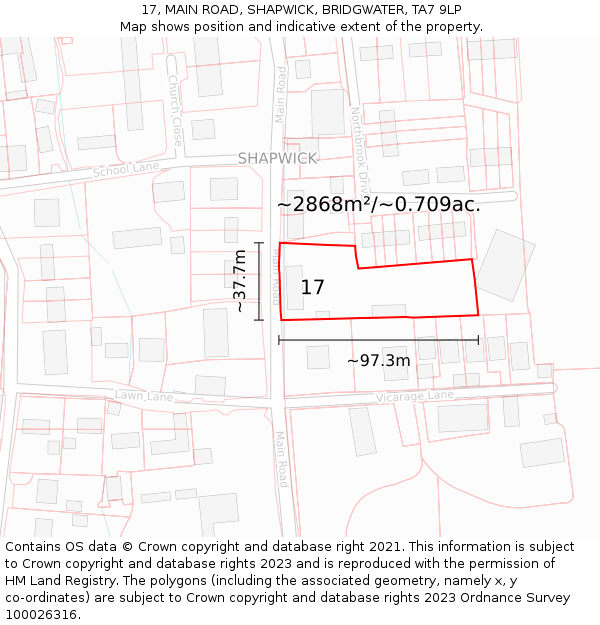 17, MAIN ROAD, SHAPWICK, BRIDGWATER, TA7 9LP: Plot and title map