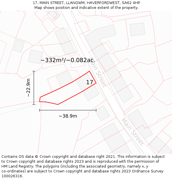 17, MAIN STREET, LLANGWM, HAVERFORDWEST, SA62 4HP: Plot and title map