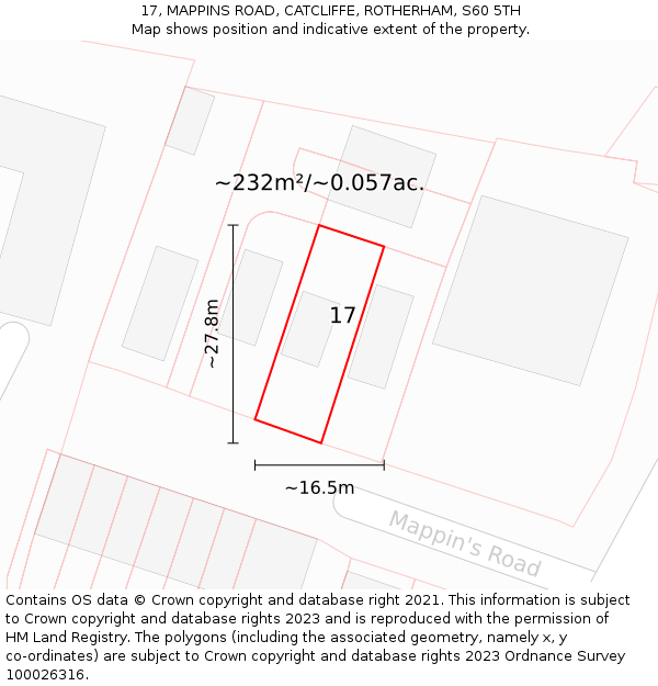 17, MAPPINS ROAD, CATCLIFFE, ROTHERHAM, S60 5TH: Plot and title map