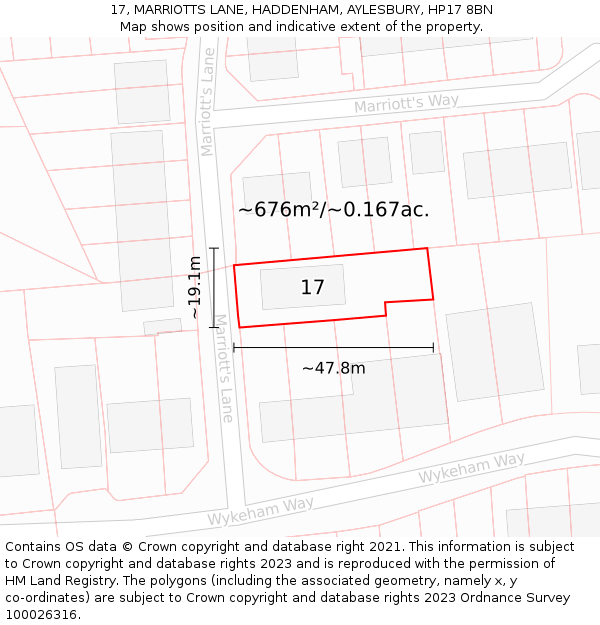 17, MARRIOTTS LANE, HADDENHAM, AYLESBURY, HP17 8BN: Plot and title map