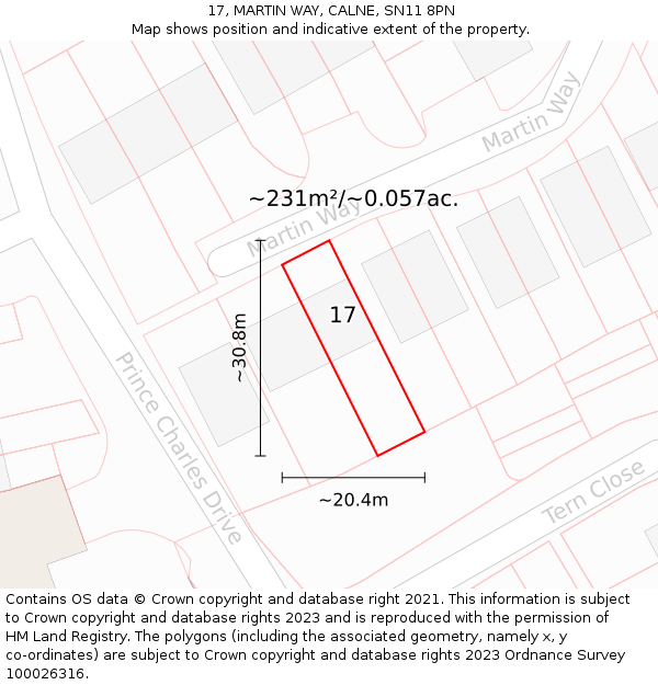 17, MARTIN WAY, CALNE, SN11 8PN: Plot and title map