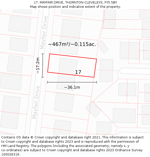 17, MAYFAIR DRIVE, THORNTON-CLEVELEYS, FY5 5BY: Plot and title map