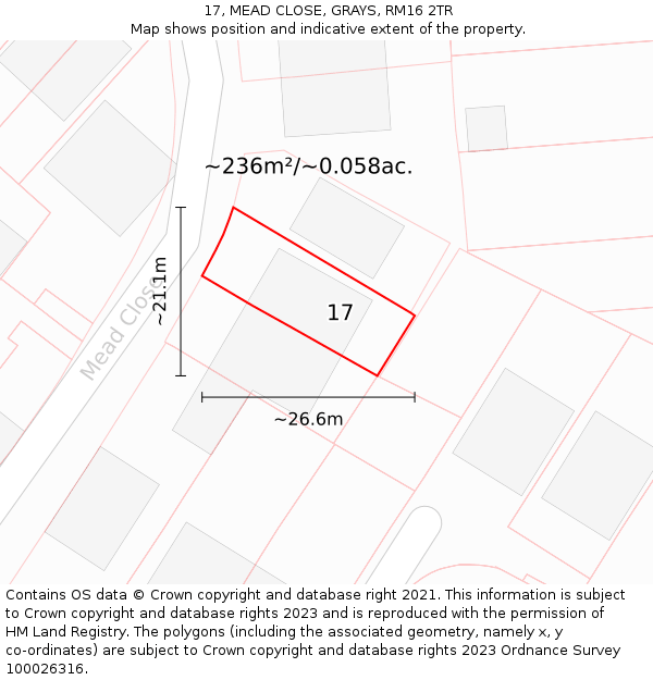 17, MEAD CLOSE, GRAYS, RM16 2TR: Plot and title map