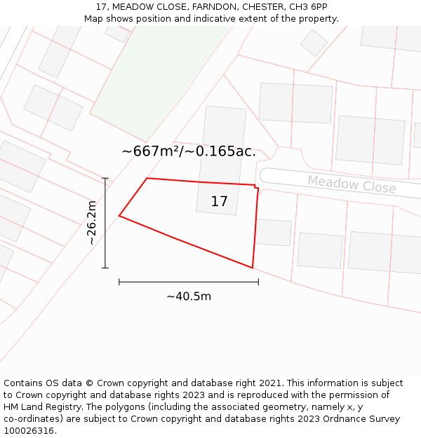 17, MEADOW CLOSE, FARNDON, CHESTER, CH3 6PP: Plot and title map