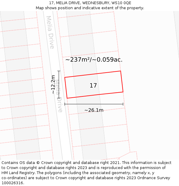 17, MELIA DRIVE, WEDNESBURY, WS10 0QE: Plot and title map