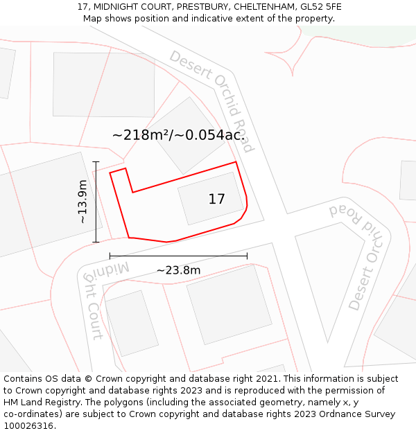 17, MIDNIGHT COURT, PRESTBURY, CHELTENHAM, GL52 5FE: Plot and title map