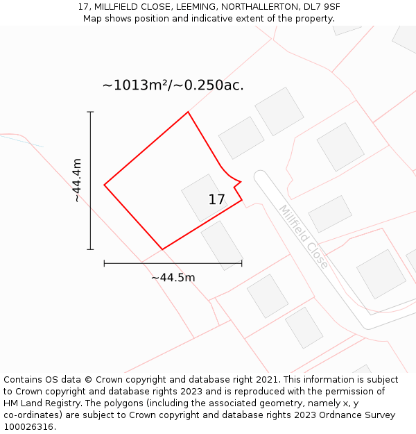 17, MILLFIELD CLOSE, LEEMING, NORTHALLERTON, DL7 9SF: Plot and title map