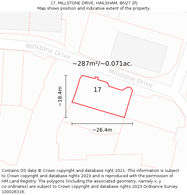 17, MILLSTONE DRIVE, HAILSHAM, BN27 2FJ: Plot and title map