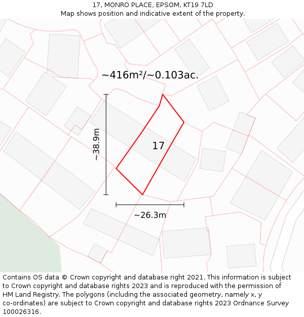 17, MONRO PLACE, EPSOM, KT19 7LD: Plot and title map