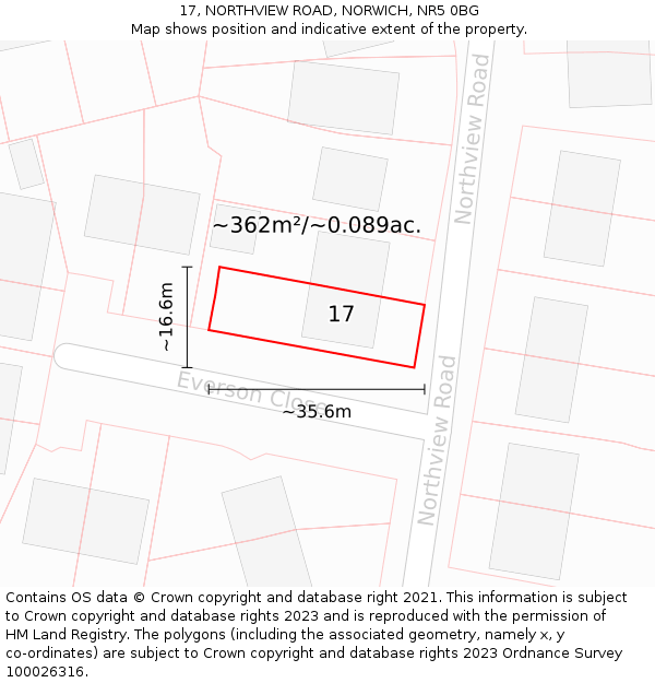 17, NORTHVIEW ROAD, NORWICH, NR5 0BG: Plot and title map