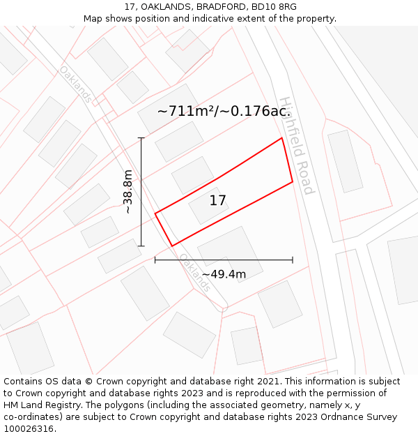 17, OAKLANDS, BRADFORD, BD10 8RG: Plot and title map