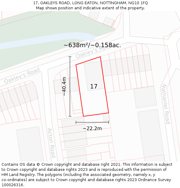 17, OAKLEYS ROAD, LONG EATON, NOTTINGHAM, NG10 1FQ: Plot and title map