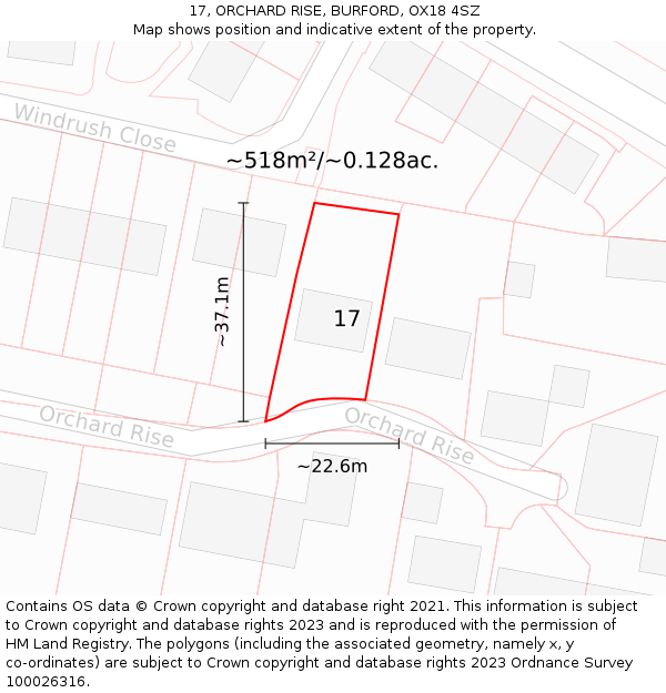 17, ORCHARD RISE, BURFORD, OX18 4SZ: Plot and title map