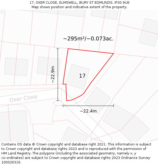 17, OXER CLOSE, ELMSWELL, BURY ST EDMUNDS, IP30 9UE: Plot and title map