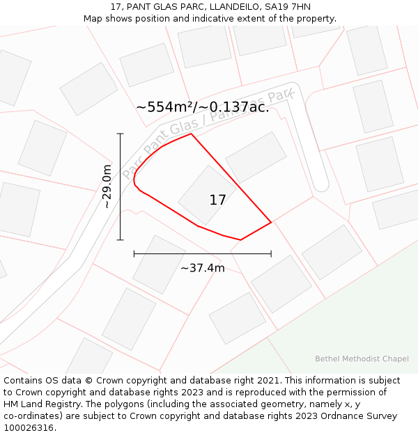 17, PANT GLAS PARC, LLANDEILO, SA19 7HN: Plot and title map