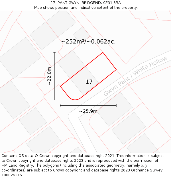 17, PANT GWYN, BRIDGEND, CF31 5BA: Plot and title map