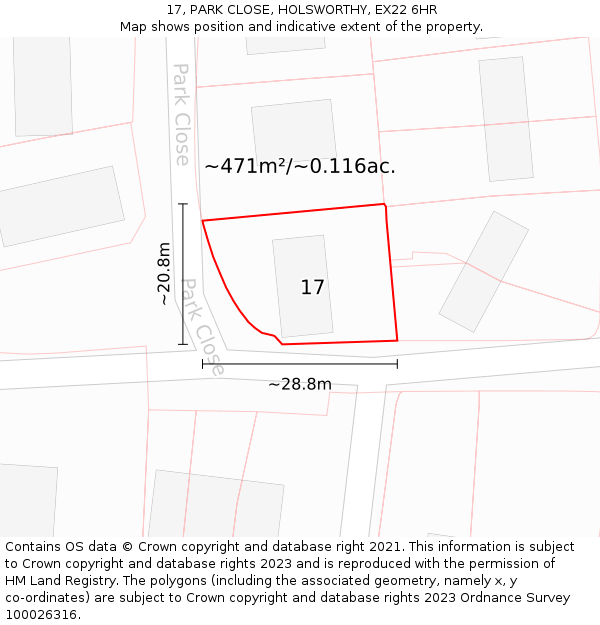 17, PARK CLOSE, HOLSWORTHY, EX22 6HR: Plot and title map