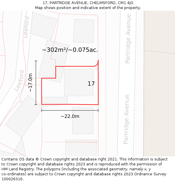 17, PARTRIDGE AVENUE, CHELMSFORD, CM1 4JG: Plot and title map