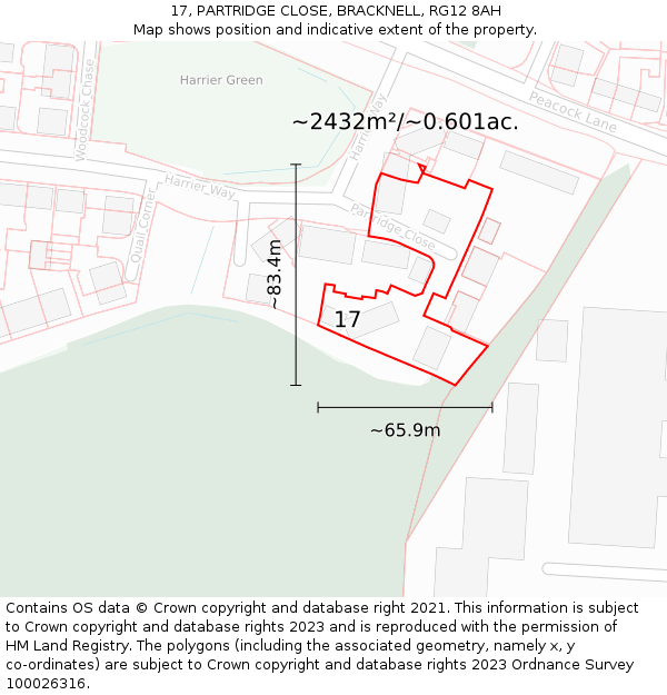 17, PARTRIDGE CLOSE, BRACKNELL, RG12 8AH: Plot and title map