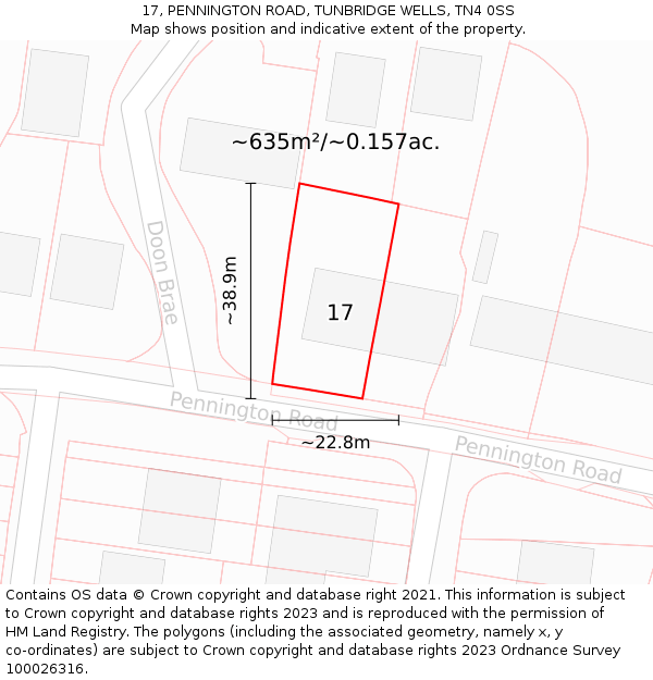 17, PENNINGTON ROAD, TUNBRIDGE WELLS, TN4 0SS: Plot and title map