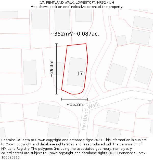 17, PENTLAND WALK, LOWESTOFT, NR32 4UH: Plot and title map