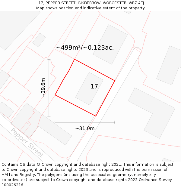 17, PEPPER STREET, INKBERROW, WORCESTER, WR7 4EJ: Plot and title map