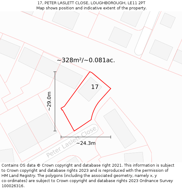 17, PETER LASLETT CLOSE, LOUGHBOROUGH, LE11 2PT: Plot and title map