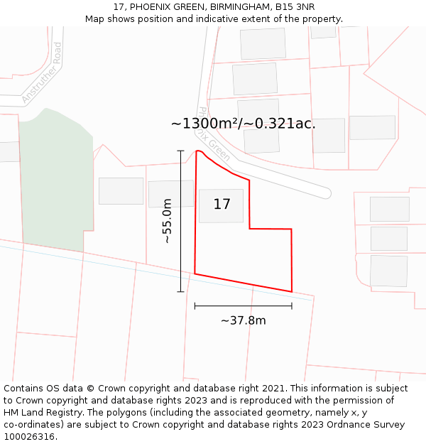 17, PHOENIX GREEN, BIRMINGHAM, B15 3NR: Plot and title map