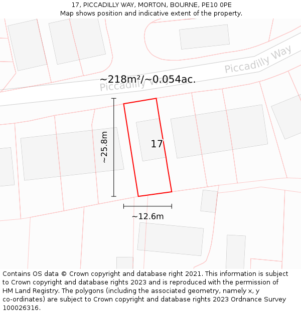 17, PICCADILLY WAY, MORTON, BOURNE, PE10 0PE: Plot and title map