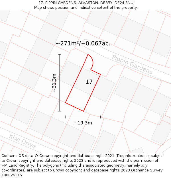 17, PIPPIN GARDENS, ALVASTON, DERBY, DE24 8NU: Plot and title map