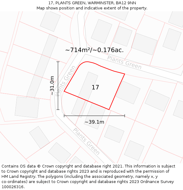 17, PLANTS GREEN, WARMINSTER, BA12 9NN: Plot and title map